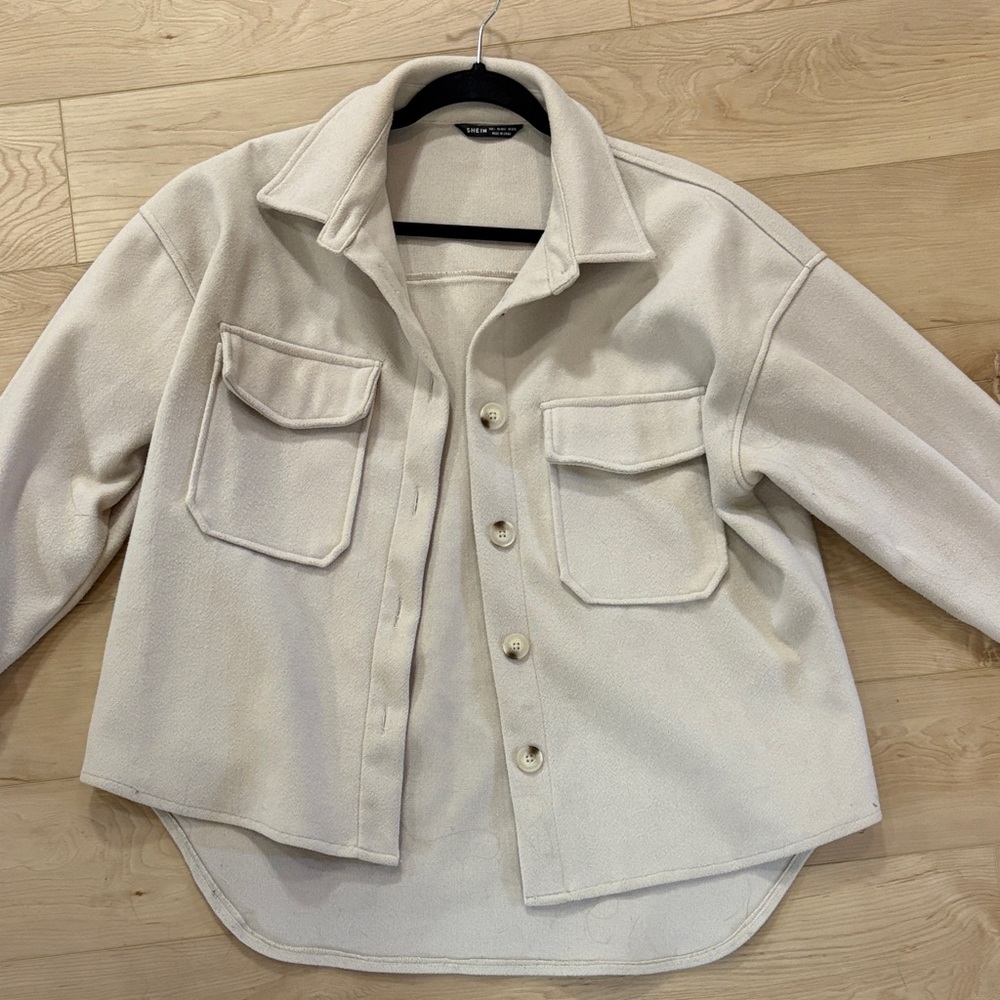 SHEIN Cream Utility Overshirt with Chest Pockets